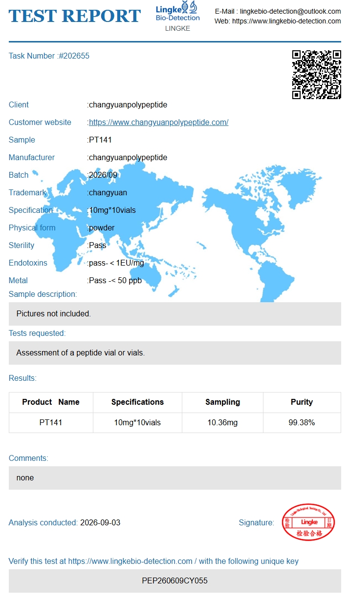 Relatório analítico de referência — PT-141 10mg