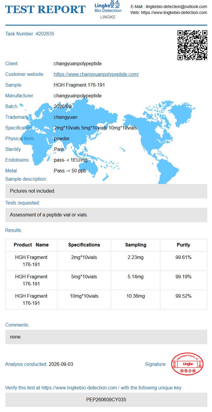 Relatório analítico de referência — HGH Frag 176-191 5mg