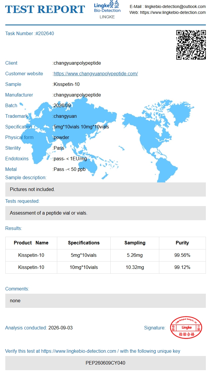 Relatório analítico de referência — Kisspeptin 10mg