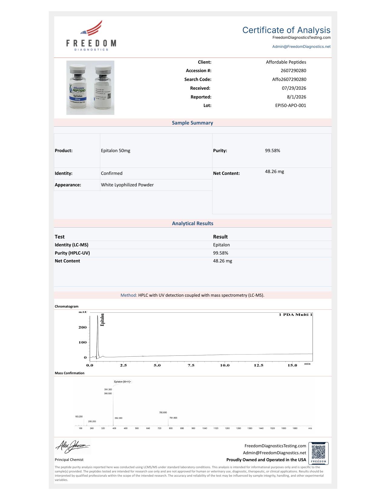 Relatório analítico de referência — Epithalon 50mg