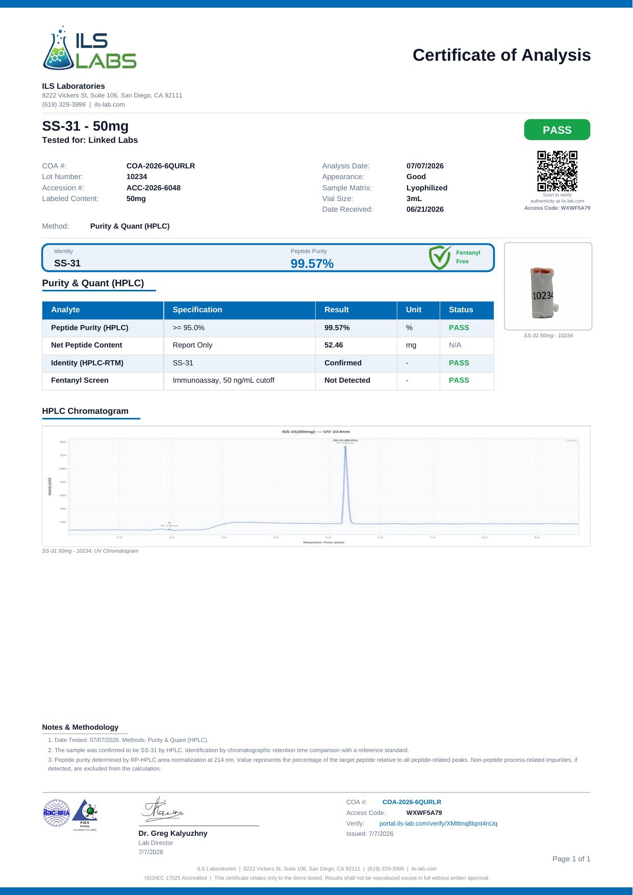 Relatório analítico de referência — SS-31 50mg